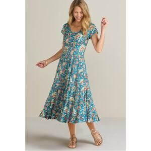 Soft Surroundings Kara Floral Tiered Maxi Sundress Blue Women's Plus Size 1X